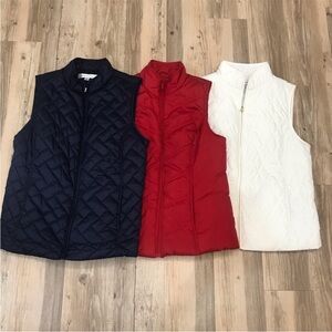 Croft & Barrow (2) & Kim Rogers (1) Red, White & Navy Quilted Vests LOT